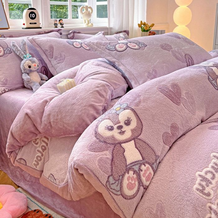 91家纺网 家纺一手货源 找家纺 韩巢家纺 2025新款高克重雪花绒牛奶绒四件套 幸运兔