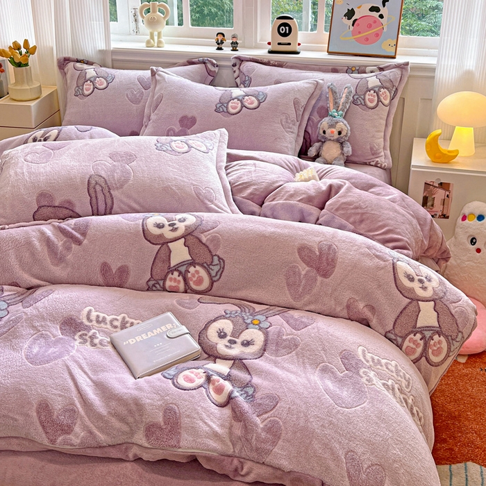 91家纺网 家纺一手货源 找家纺 韩巢家纺 2025新款高克重雪花绒牛奶绒四件套 幸运兔