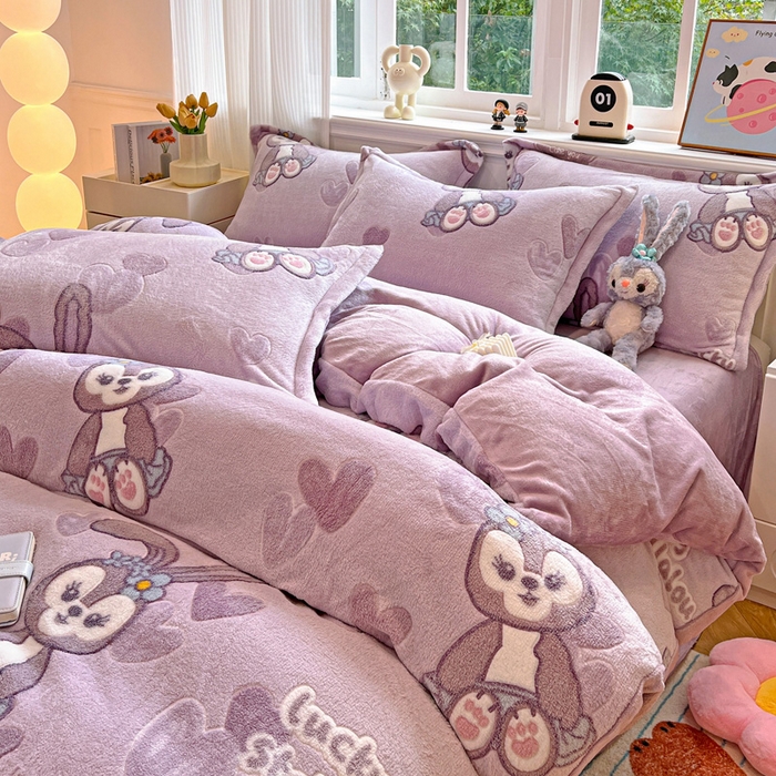 91家纺网 家纺一手货源 找家纺 韩巢家纺 2025新款高克重雪花绒牛奶绒四件套 幸运兔