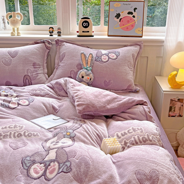 91家纺网 家纺一手货源 找家纺 韩巢家纺 2025新款高克重雪花绒牛奶绒四件套 幸运兔