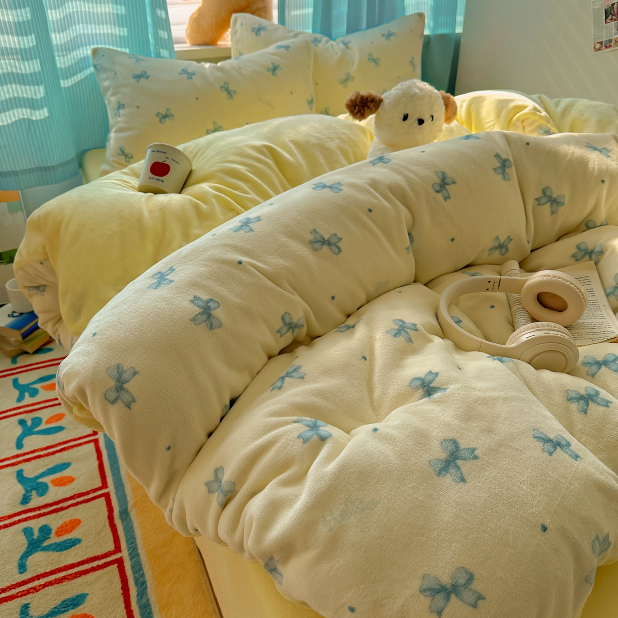 91家纺网 家纺一手货源 找家纺 繁花家居 2025新款小清新180克跑量款牛奶绒三件套四件套 奶黄少女结