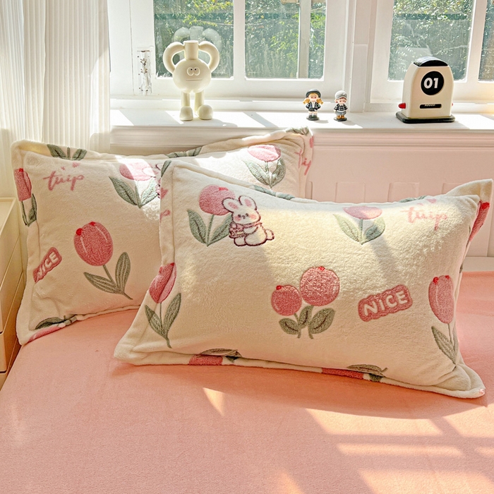 91家纺网 家纺一手货源 找家纺 韩巢家纺 2025新款高克重雪花绒牛奶绒四件套 郁金香