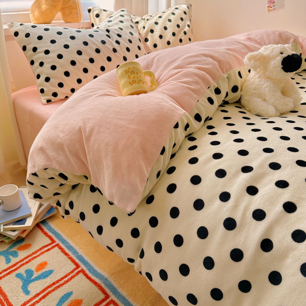 91家纺网 家纺一手货源 找家纺 繁花家居 2025新款小清新180克跑量款牛奶绒三件套四件套 少女珍珠茶