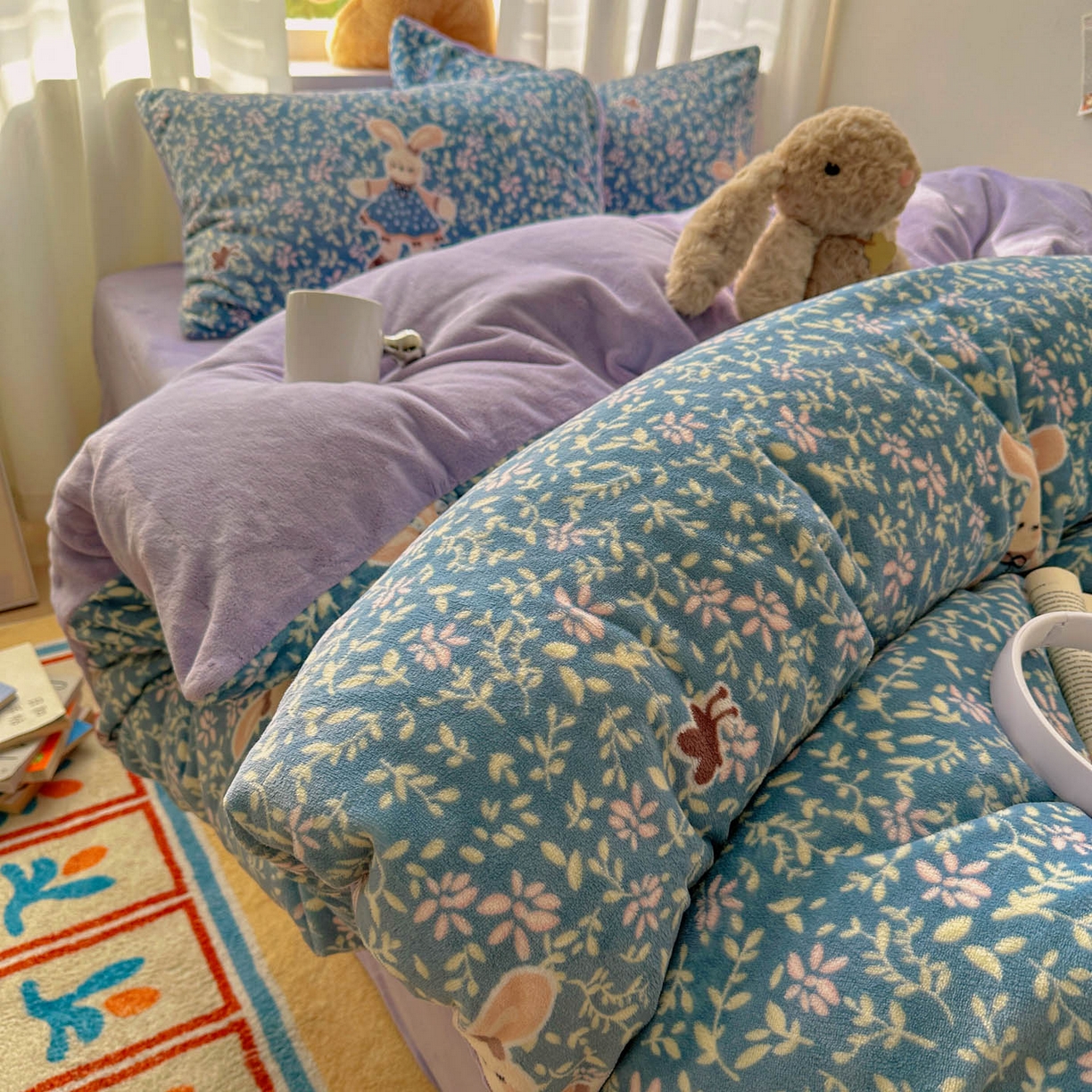 繁花家居 2025新款小清新180克跑量款牛奶绒三件套四件套 兔兔女孩