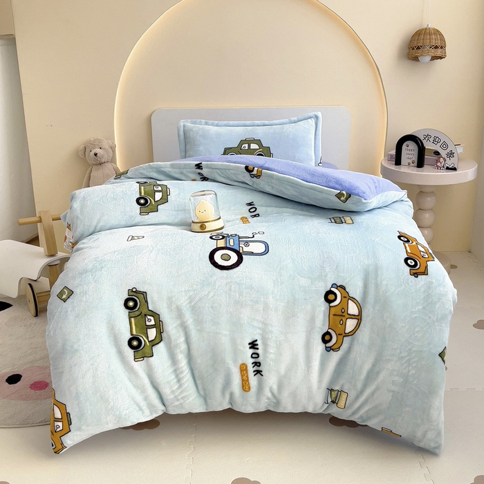 91家纺网 家纺一手货源 找家纺 梵赫 2025新款加厚牛奶绒被套被芯幼儿园被子系列 工程车队