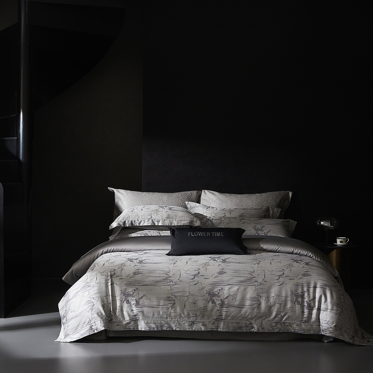 花时间 2025秋冬新品天丝棉色织错落空间系列四件套 错落空间-灰