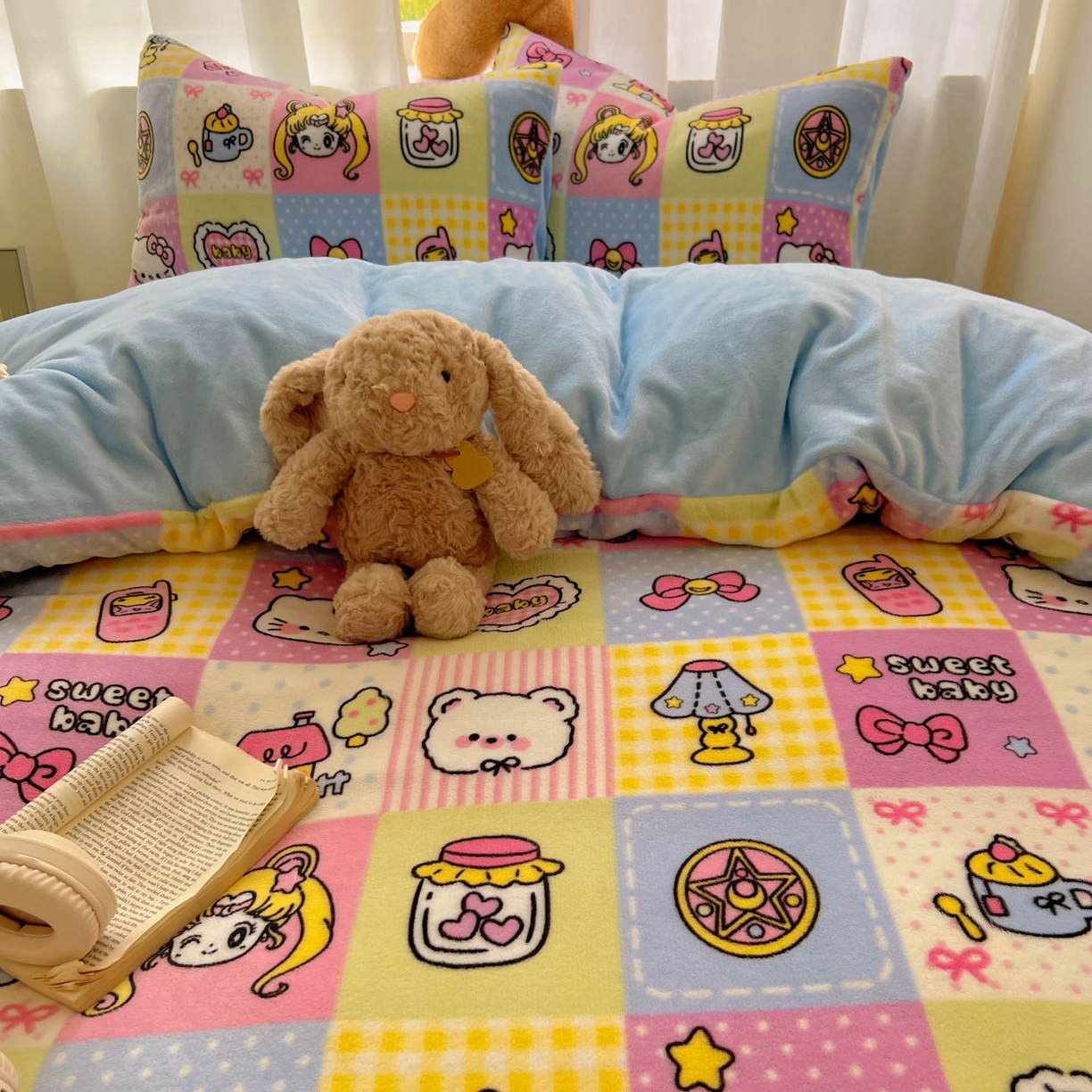 91家纺网 家纺一手货源 找家纺 繁花家居 2025新款小清新180克跑量款牛奶绒三件套四件套 小女孩