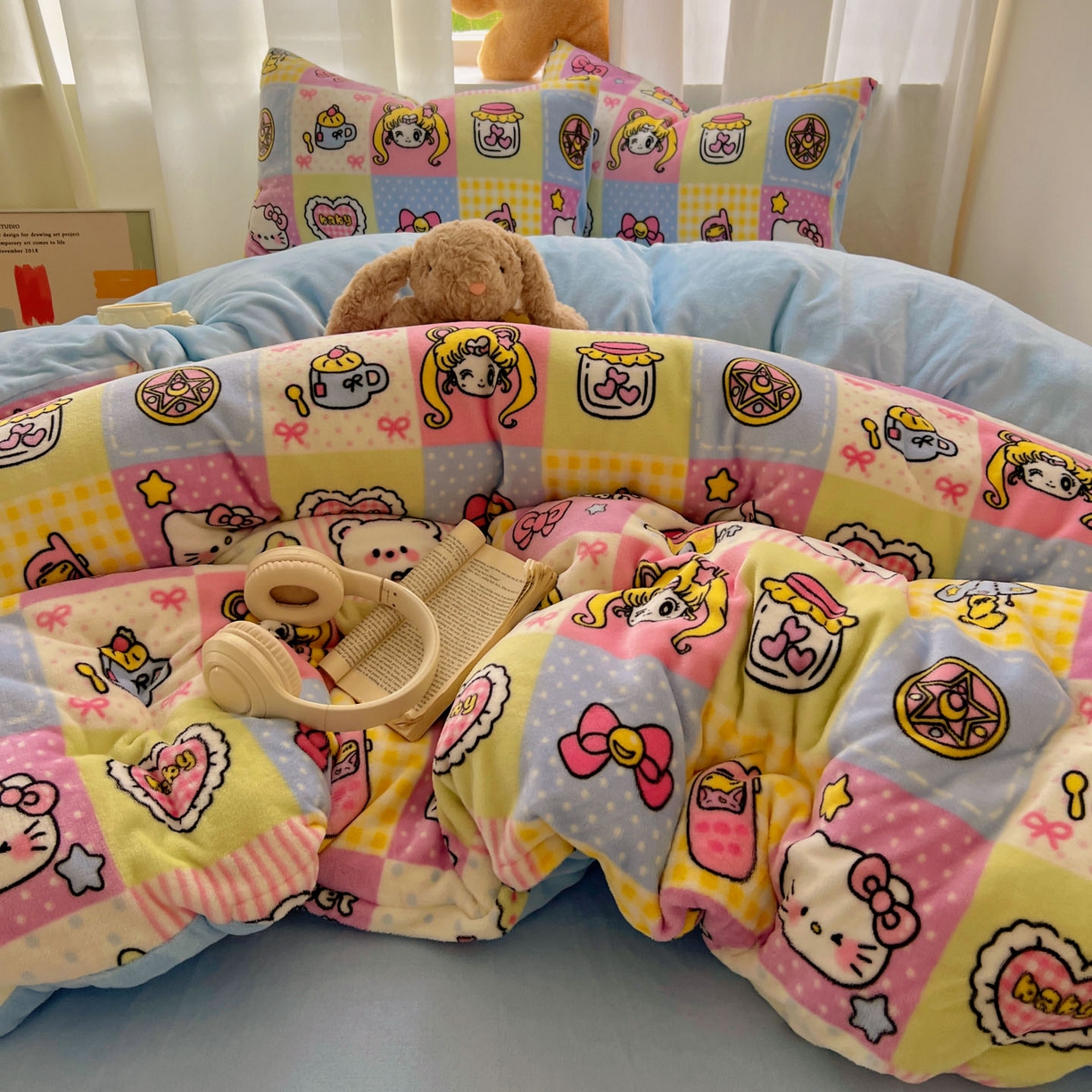 91家纺网 家纺一手货源 找家纺 繁花家居 2025新款小清新180克跑量款牛奶绒三件套四件套 小女孩