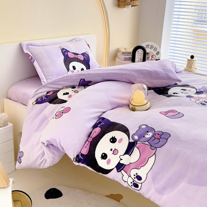 91家纺网 家纺一手货源 找家纺 梵赫 2025新款加厚牛奶绒被套被芯幼儿园被子系列 库洛猫