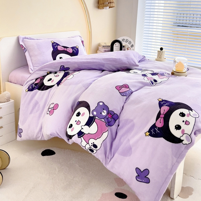 91家纺网 家纺一手货源 找家纺 梵赫 2025新款加厚牛奶绒被套被芯幼儿园被子系列 库洛猫