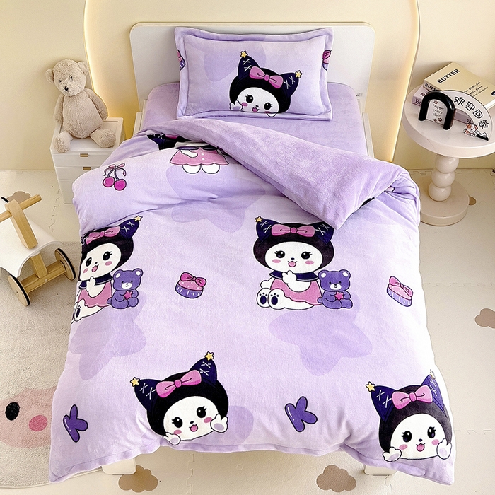 91家纺网 家纺一手货源 找家纺 梵赫 2025新款加厚牛奶绒被套被芯幼儿园被子系列 库洛猫