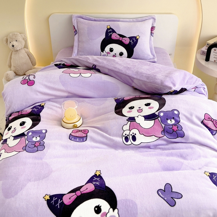 91家纺网 家纺一手货源 找家纺 梵赫 2025新款加厚牛奶绒被套被芯幼儿园被子系列 库洛猫