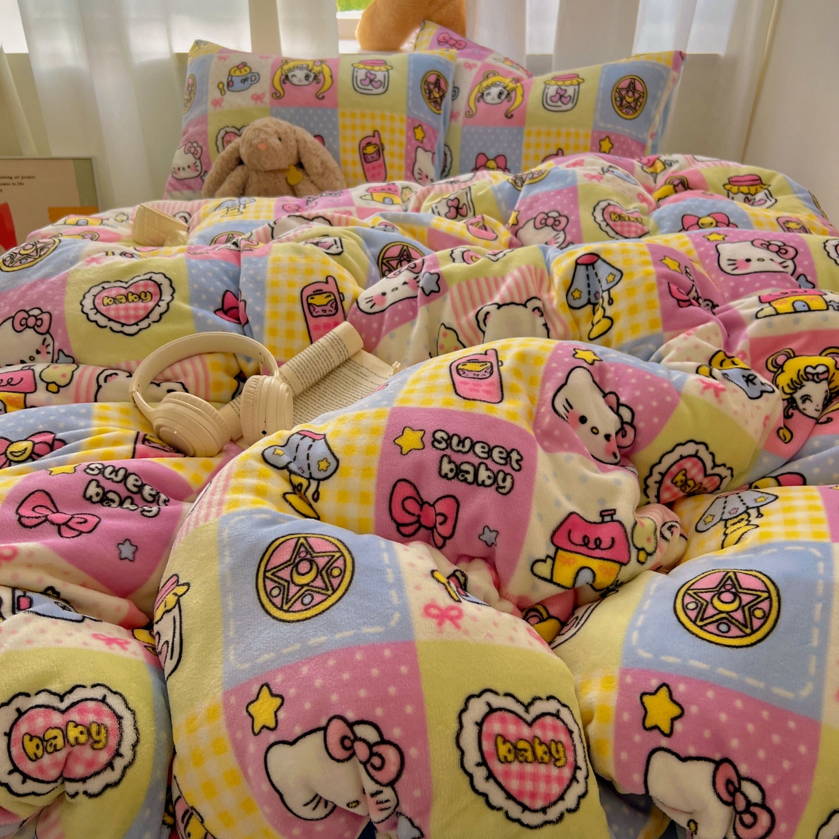 91家纺网 家纺一手货源 找家纺 繁花家居 2025新款小清新180克跑量款牛奶绒三件套四件套 小女孩