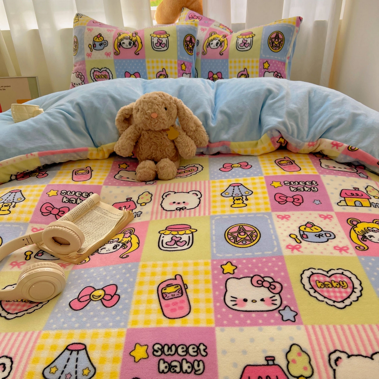 91家纺网 家纺一手货源 找家纺 繁花家居 2025新款小清新180克跑量款牛奶绒三件套四件套 小女孩