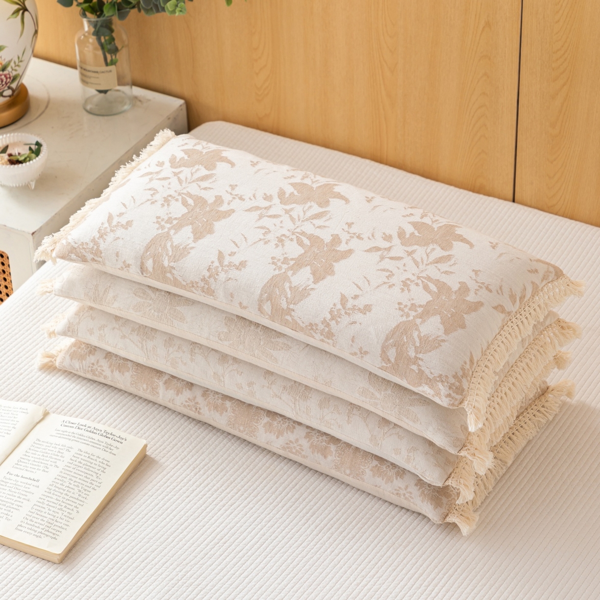 91家纺网 家纺一手货源 找家纺 （总）仁宇枕业 2025新款新品 棉麻流苏边全荞麦枕头枕芯