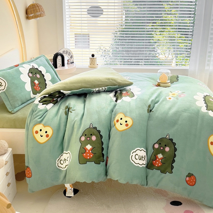 91家纺网 家纺一手货源 找家纺 梵赫 2025新款加厚牛奶绒被套被芯幼儿园被子系列 睡梦龙