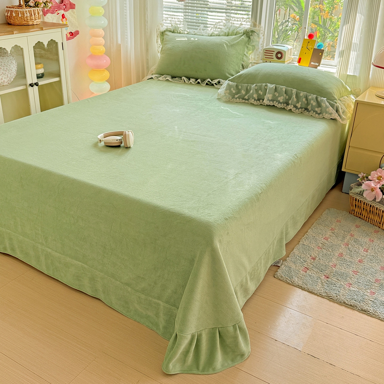 91家纺网 家纺一手货源 找家纺 （总）逸林家纺《原希尔顿逸林》 2025新款法式蕾丝花边牛奶绒四件套韩版花边加厚牛奶绒四件套