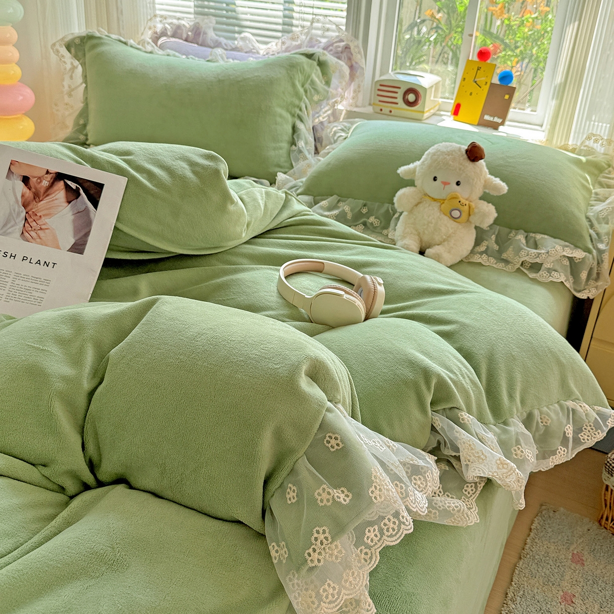 91家纺网 家纺一手货源 找家纺 （总）逸林家纺《原希尔顿逸林》 2025新款法式蕾丝花边牛奶绒四件套韩版花边加厚牛奶绒四件套