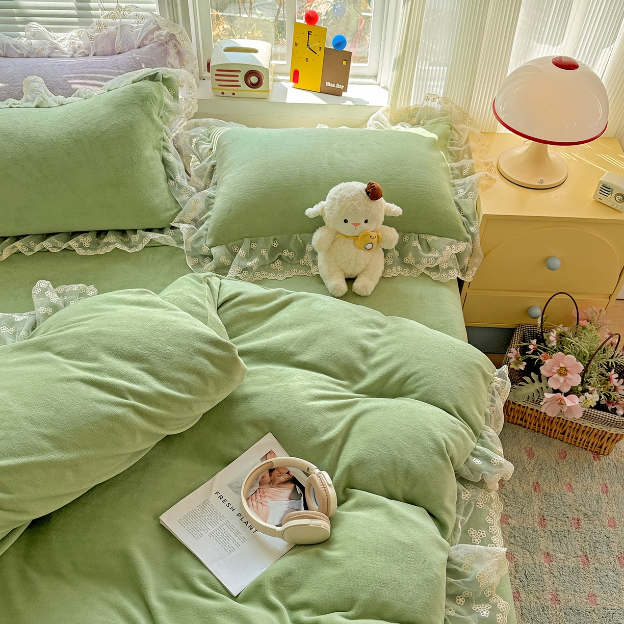 91家纺网 家纺一手货源 找家纺 （总）逸林家纺《原希尔顿逸林》 2025新款法式蕾丝花边牛奶绒四件套韩版花边加厚牛奶绒四件套