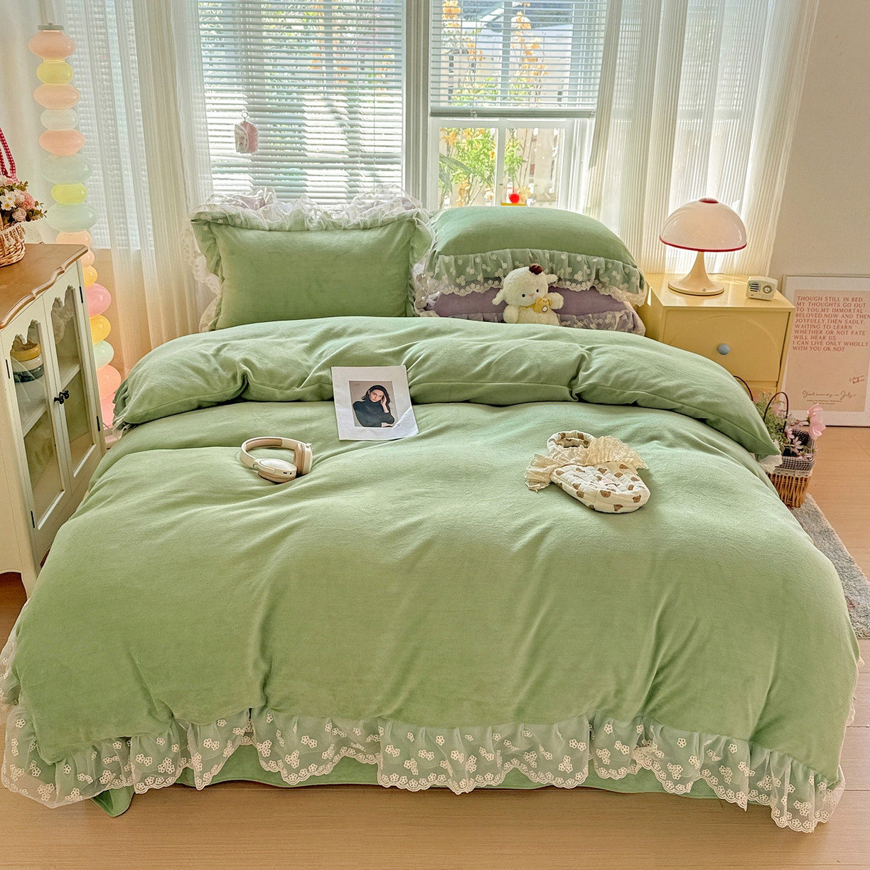 91家纺网 家纺一手货源 找家纺 （总）逸林家纺《原希尔顿逸林》 2025新款法式蕾丝花边牛奶绒四件套韩版花边加厚牛奶绒四件套