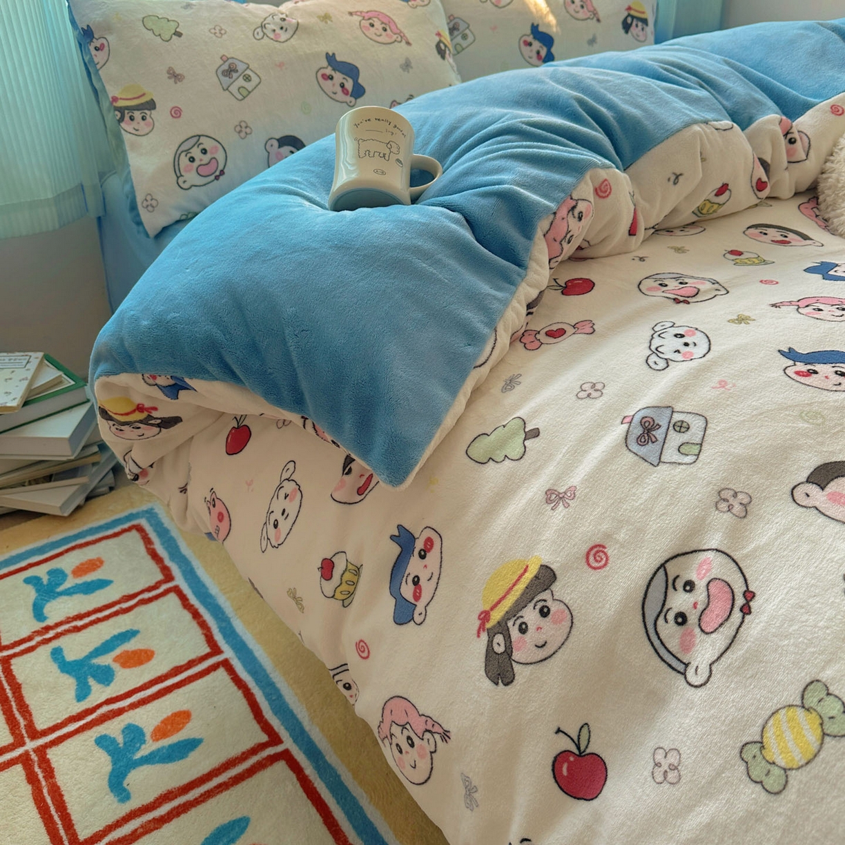 91家纺网 家纺一手货源 找家纺 繁花家居 2025新款小清新180克跑量款牛奶绒三件套四件套 小新新