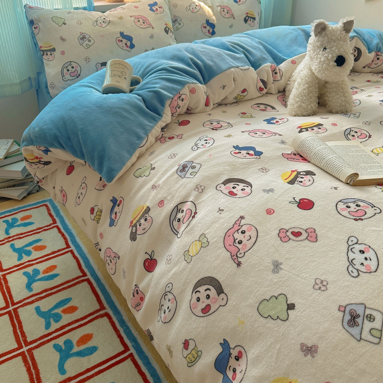 91家纺网 家纺一手货源 找家纺 繁花家居 2025新款小清新180克跑量款牛奶绒三件套四件套 小新新