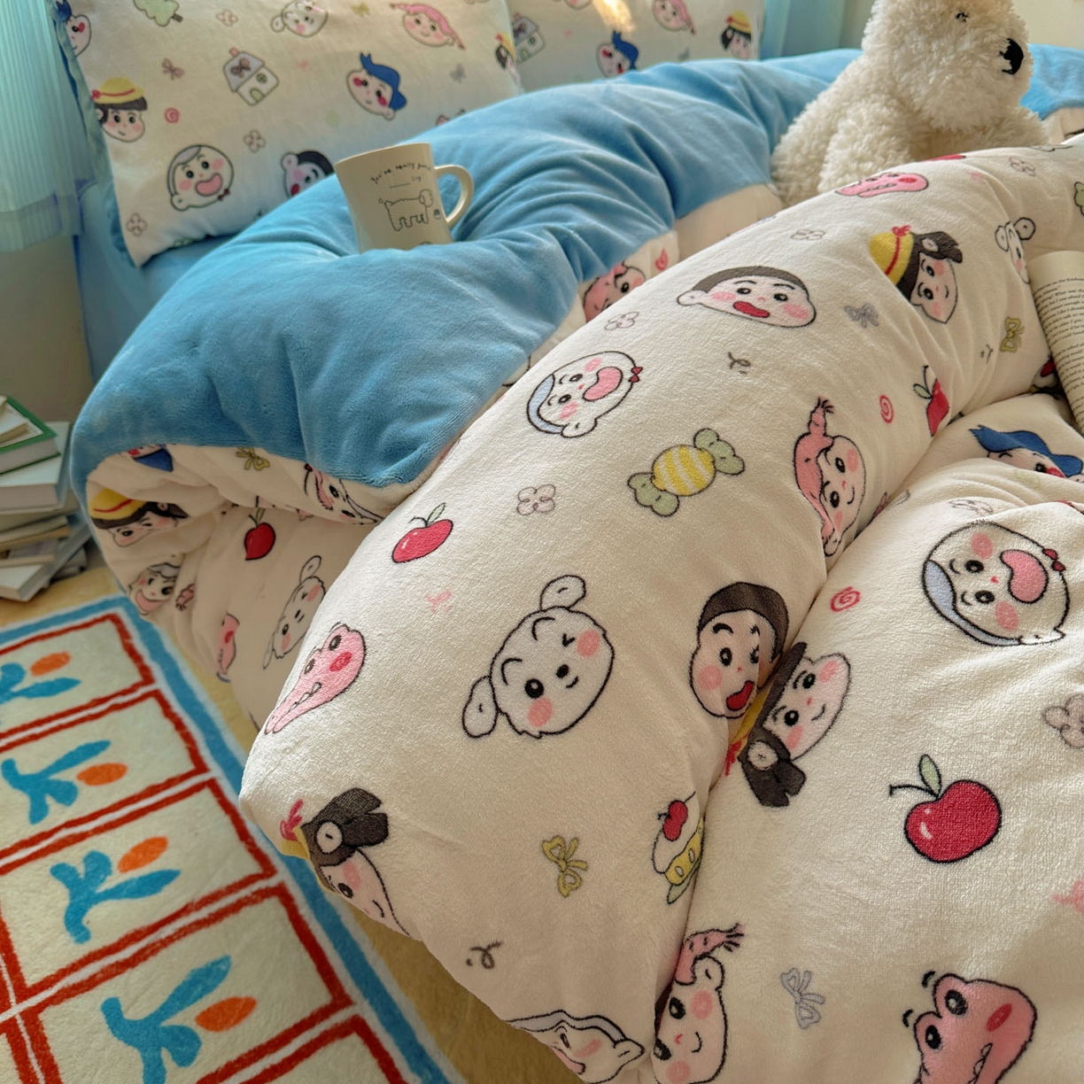 91家纺网 家纺一手货源 找家纺 繁花家居 2025新款小清新180克跑量款牛奶绒三件套四件套 小新新