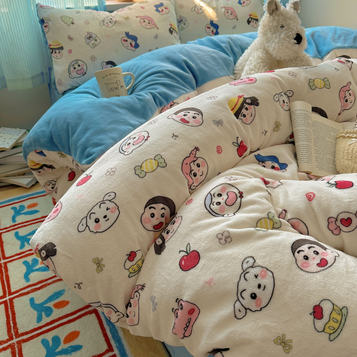 91家纺网 家纺一手货源 找家纺 繁花家居 2025新款小清新180克跑量款牛奶绒三件套四件套 小新新