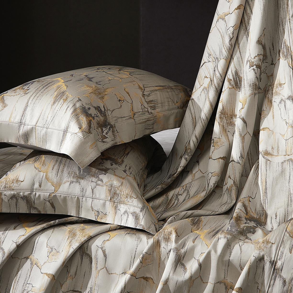 91家纺网 家纺一手货源 找家纺 花时间 2025秋冬新品天丝棉色织错落空间系列四件套 错落空间-金