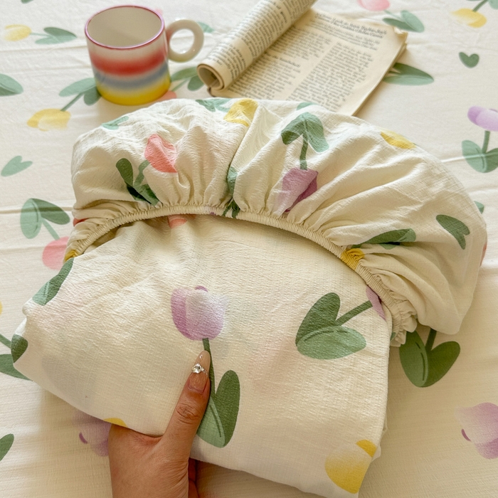 花伞家居 2025新款印花双层纱单床单床笠（提供买家秀） 彩色郁金香