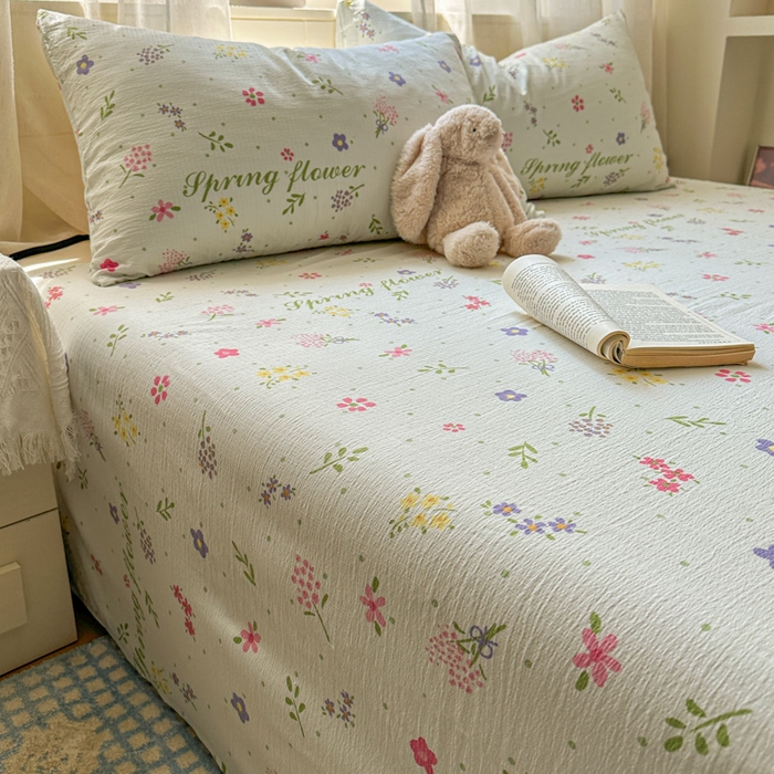 91家纺网 家纺一手货源 找家纺 花伞家居 2025新款印花双层纱单床单床笠（提供买家秀） 春沐