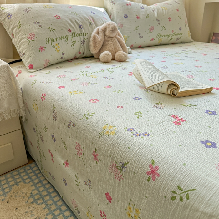 91家纺网 家纺一手货源 找家纺 花伞家居 2025新款印花双层纱单床单床笠（提供买家秀） 春沐