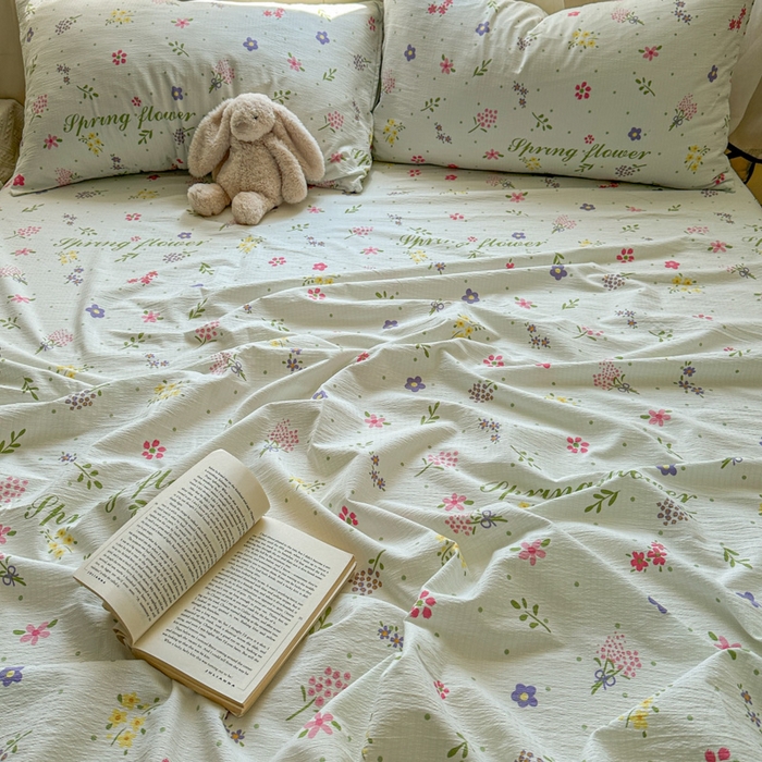 91家纺网 家纺一手货源 找家纺 花伞家居 2025新款印花双层纱单床单床笠（提供买家秀） 春沐