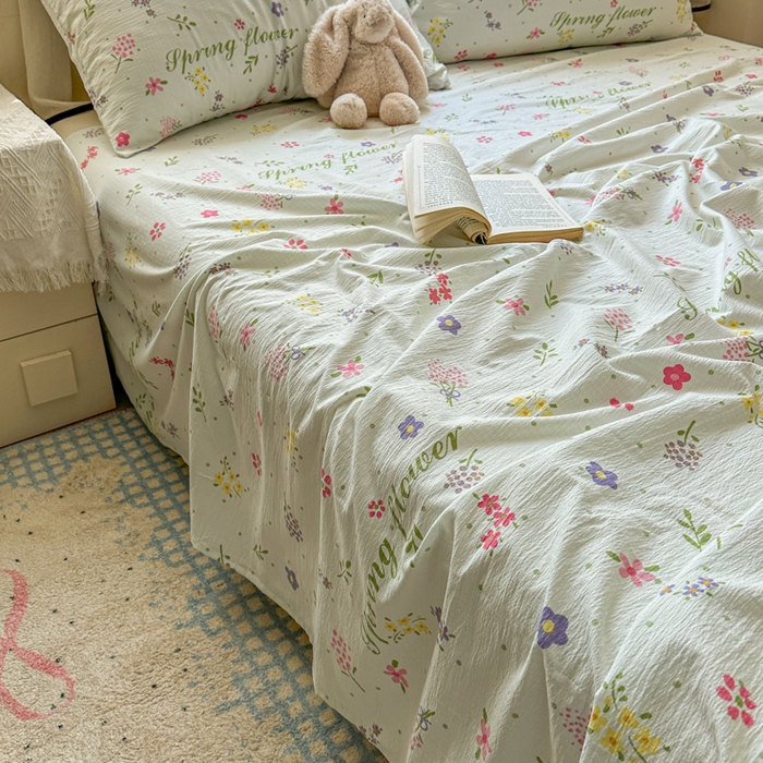 91家纺网 家纺一手货源 找家纺 花伞家居 2025新款印花双层纱单床单床笠（提供买家秀） 春沐