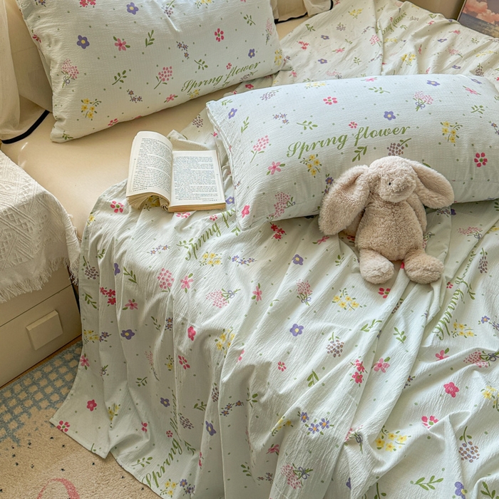 91家纺网 家纺一手货源 找家纺 花伞家居 2025新款印花双层纱单床单床笠（提供买家秀） 春沐