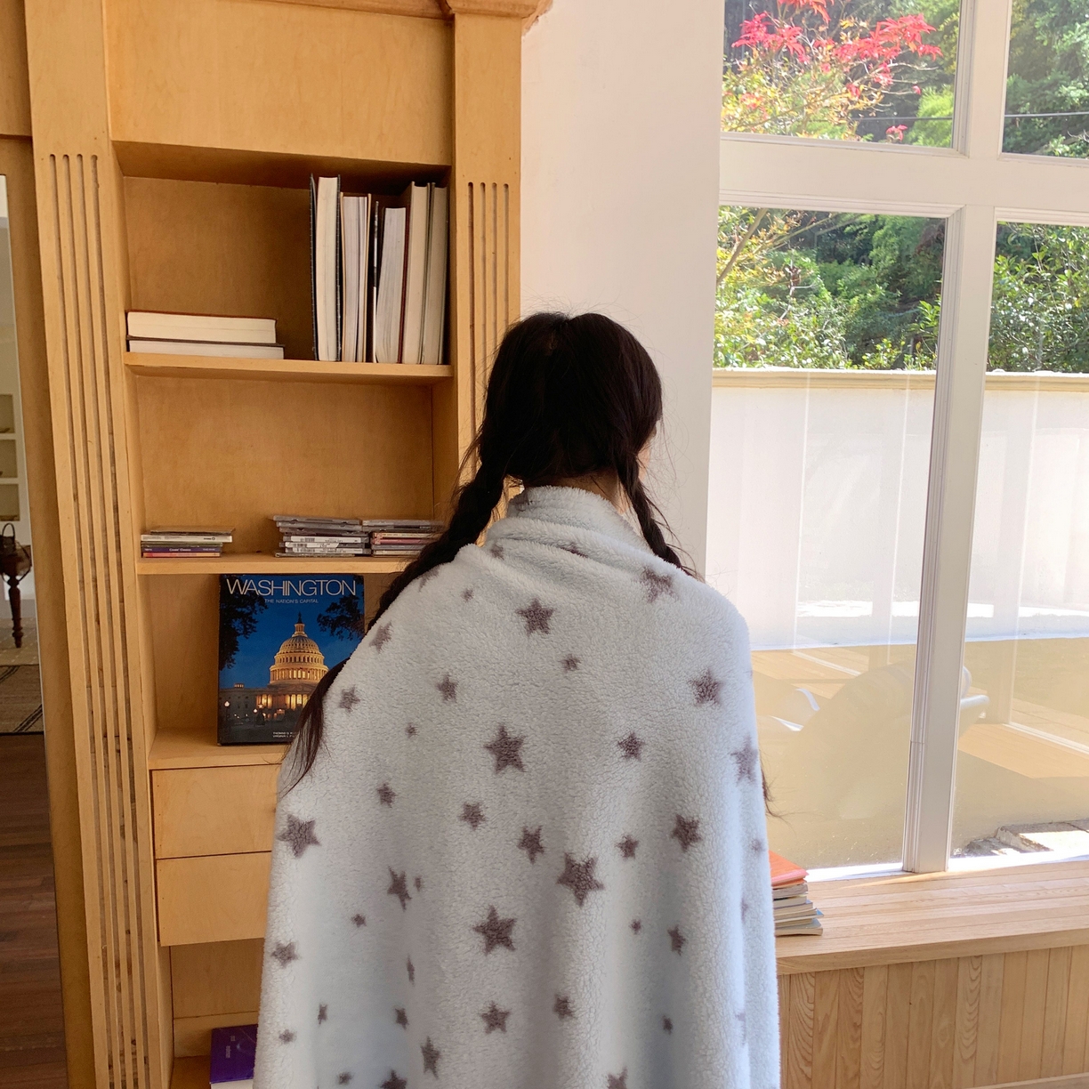 91家纺网 家纺一手货源 找家纺 桃喜 2025新款摇粒绒披肩毯毛毯毯子 海盐星星