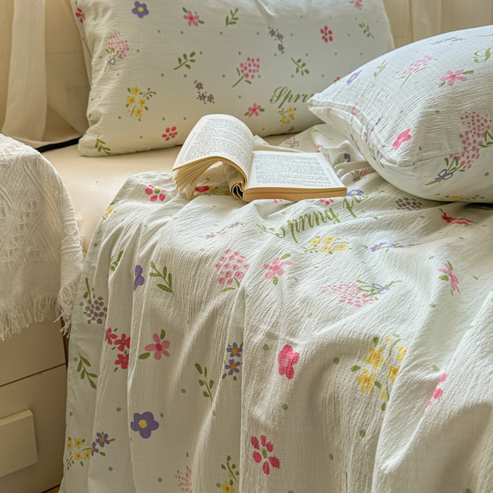 91家纺网 家纺一手货源 找家纺 花伞家居 2025新款印花双层纱单床单床笠（提供买家秀） 春沐