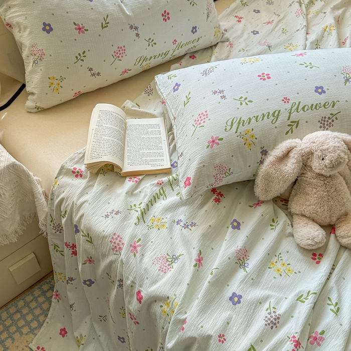 91家纺网 家纺一手货源 找家纺 花伞家居 2025新款印花双层纱单床单床笠（提供买家秀） 春沐