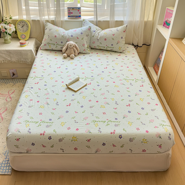 91家纺网 家纺一手货源 找家纺 花伞家居 2025新款印花双层纱单床单床笠（提供买家秀） 春沐