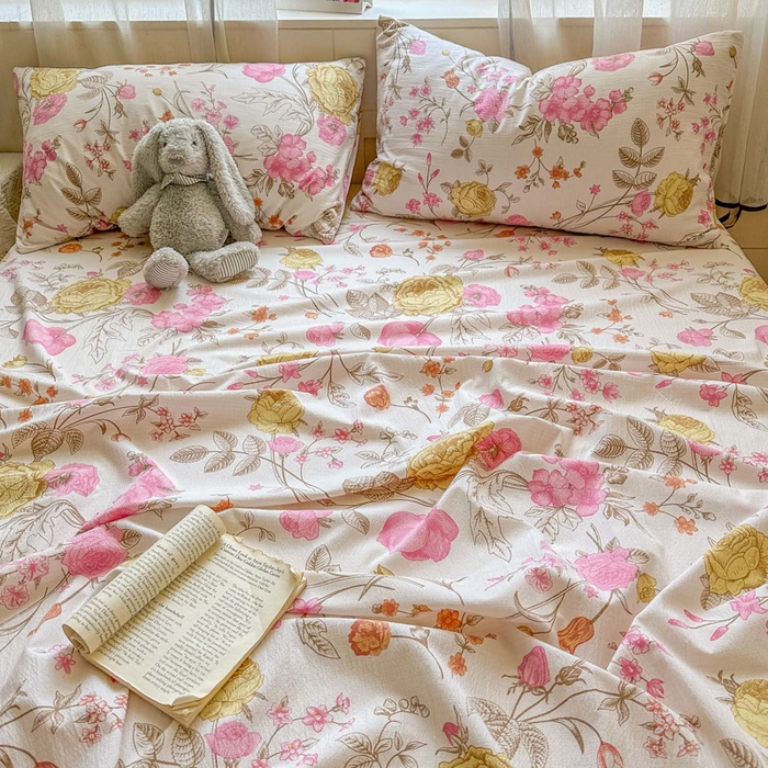 91家纺网 家纺一手货源 找家纺 花伞家居 2025新款印花双层纱单床单床笠（提供买家秀） 繁花