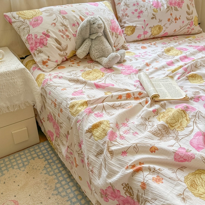 91家纺网 家纺一手货源 找家纺 花伞家居 2025新款印花双层纱单床单床笠（提供买家秀） 繁花