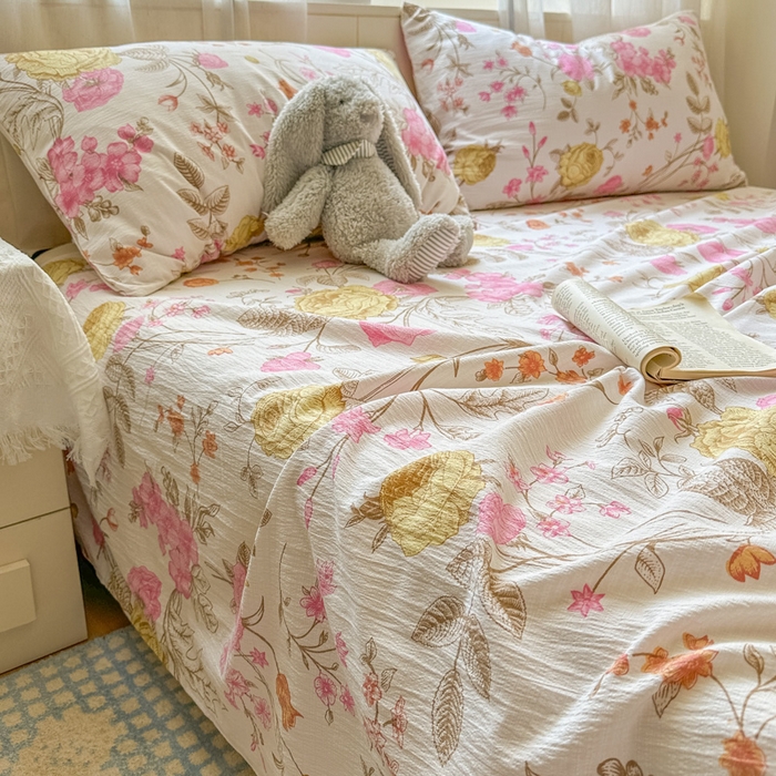 91家纺网 家纺一手货源 找家纺 花伞家居 2025新款印花双层纱单床单床笠（提供买家秀） 繁花