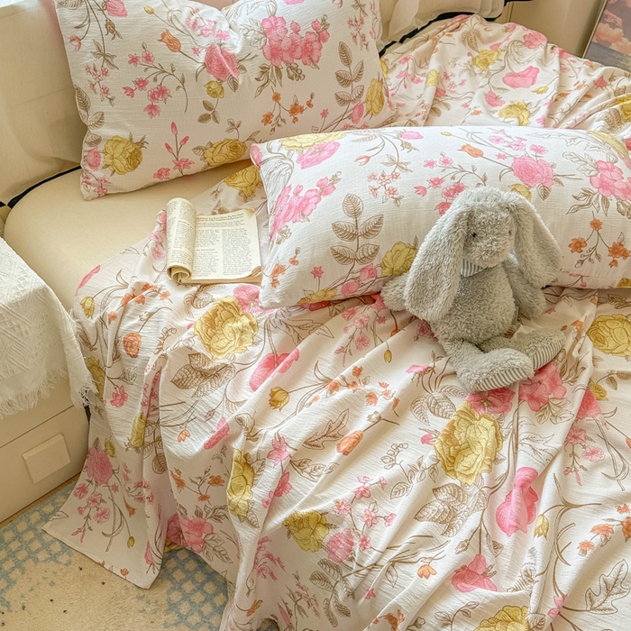 91家纺网 家纺一手货源 找家纺 花伞家居 2025新款印花双层纱单床单床笠（提供买家秀） 繁花