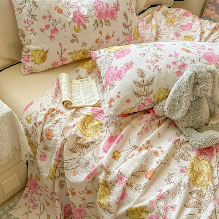 91家纺网 家纺一手货源 找家纺 花伞家居 2025新款印花双层纱单床单床笠（提供买家秀） 繁花