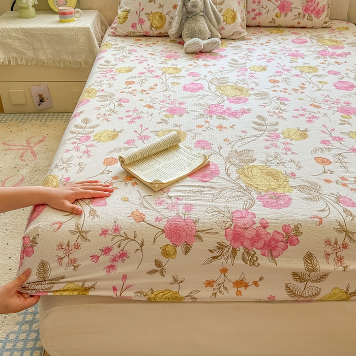 91家纺网 家纺一手货源 找家纺 花伞家居 2025新款印花双层纱单床单床笠（提供买家秀） 繁花