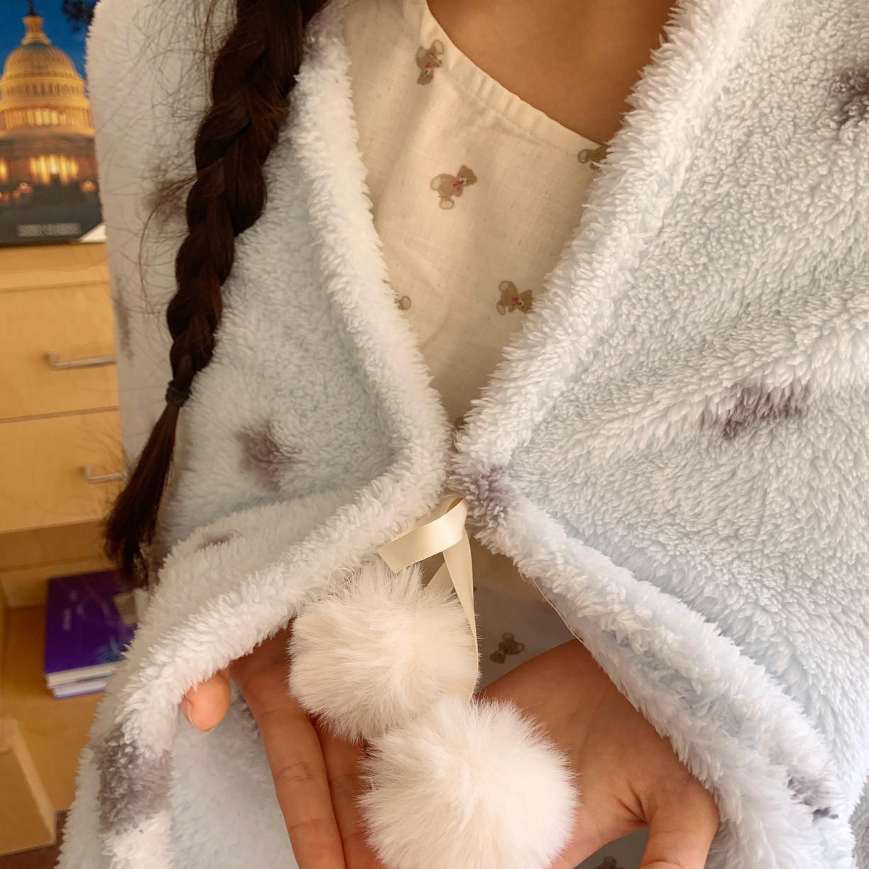 91家纺网 家纺一手货源 找家纺 桃喜 2025新款摇粒绒披肩毯毛毯毯子 海盐星星