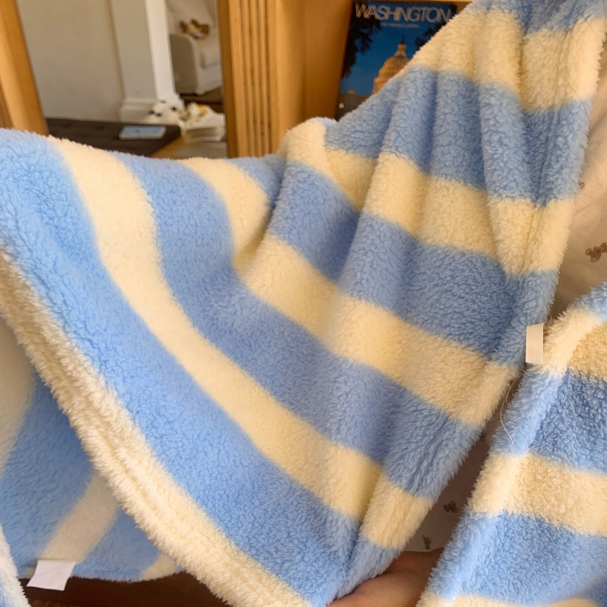 91家纺网 家纺一手货源 找家纺 桃喜 2025新款摇粒绒披肩毯毛毯毯子 海盐苏打