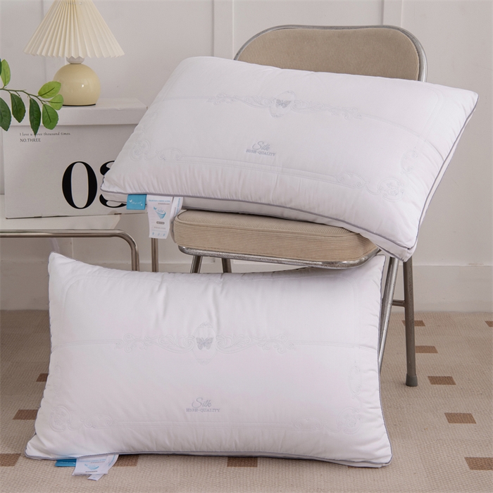 91家纺网 家纺一手货源 找家纺 （总）仁宇枕业 2025新款新品 全棉贡缎绣花蝴蝶舒适高枕头单人双人全棉酒店枕头枕芯