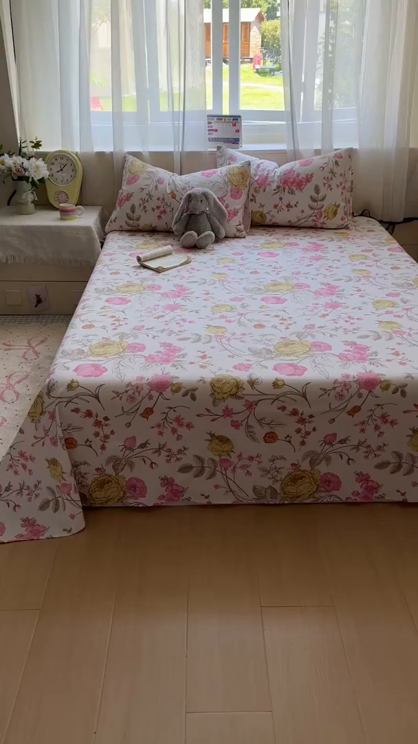 91家纺网 家纺一手货源 找家纺 花伞家居 2025新款印花双层纱单床单床笠（提供买家秀） 繁花