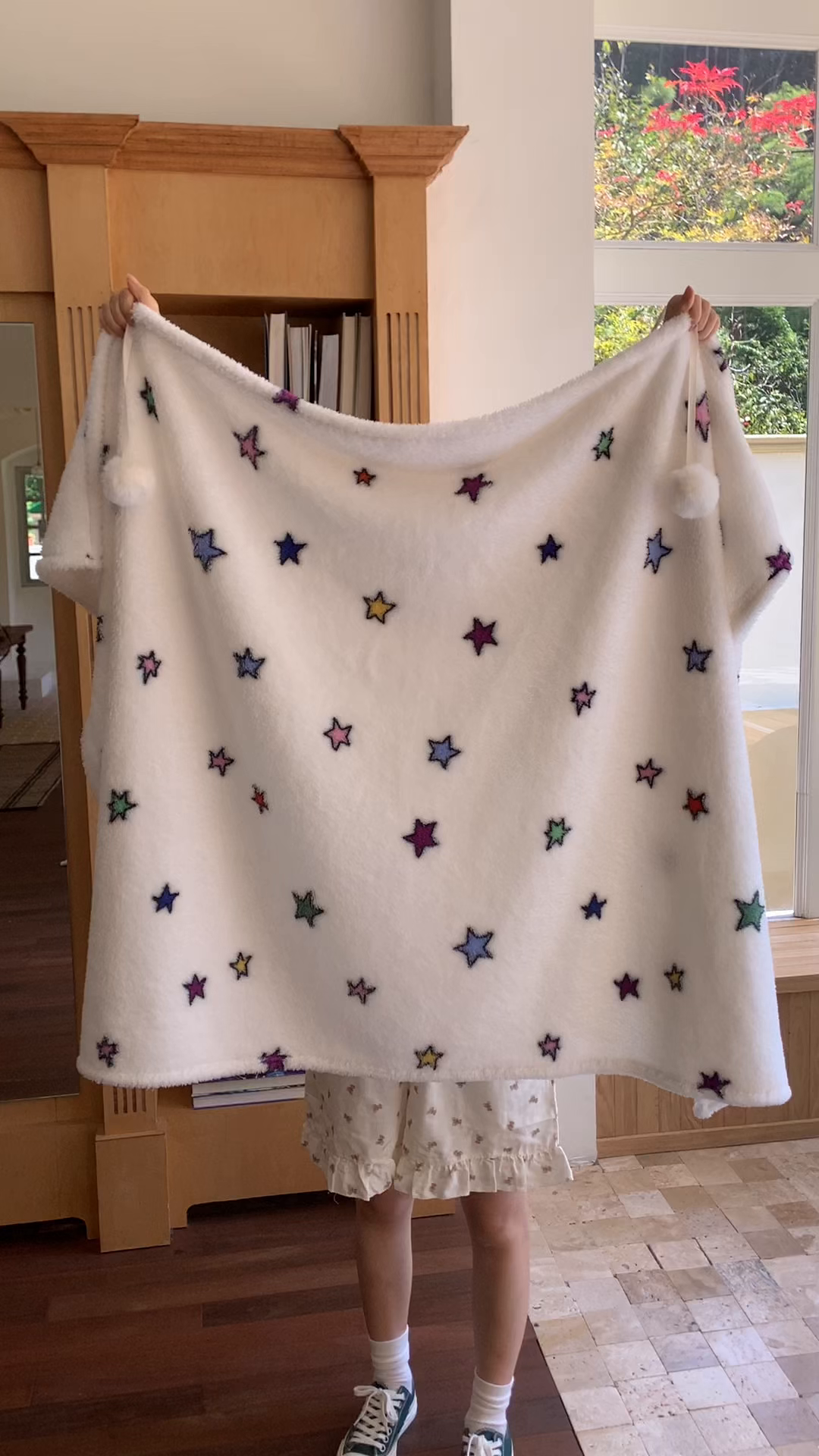 91家纺网 家纺一手货源 找家纺 桃喜 2025新款摇粒绒披肩毯毛毯毯子 彩色星星